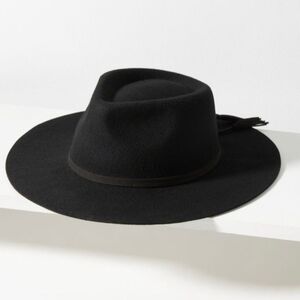 New $70 Anthropologie Black Felted Wool Fedora Rancher Style Hat NWT